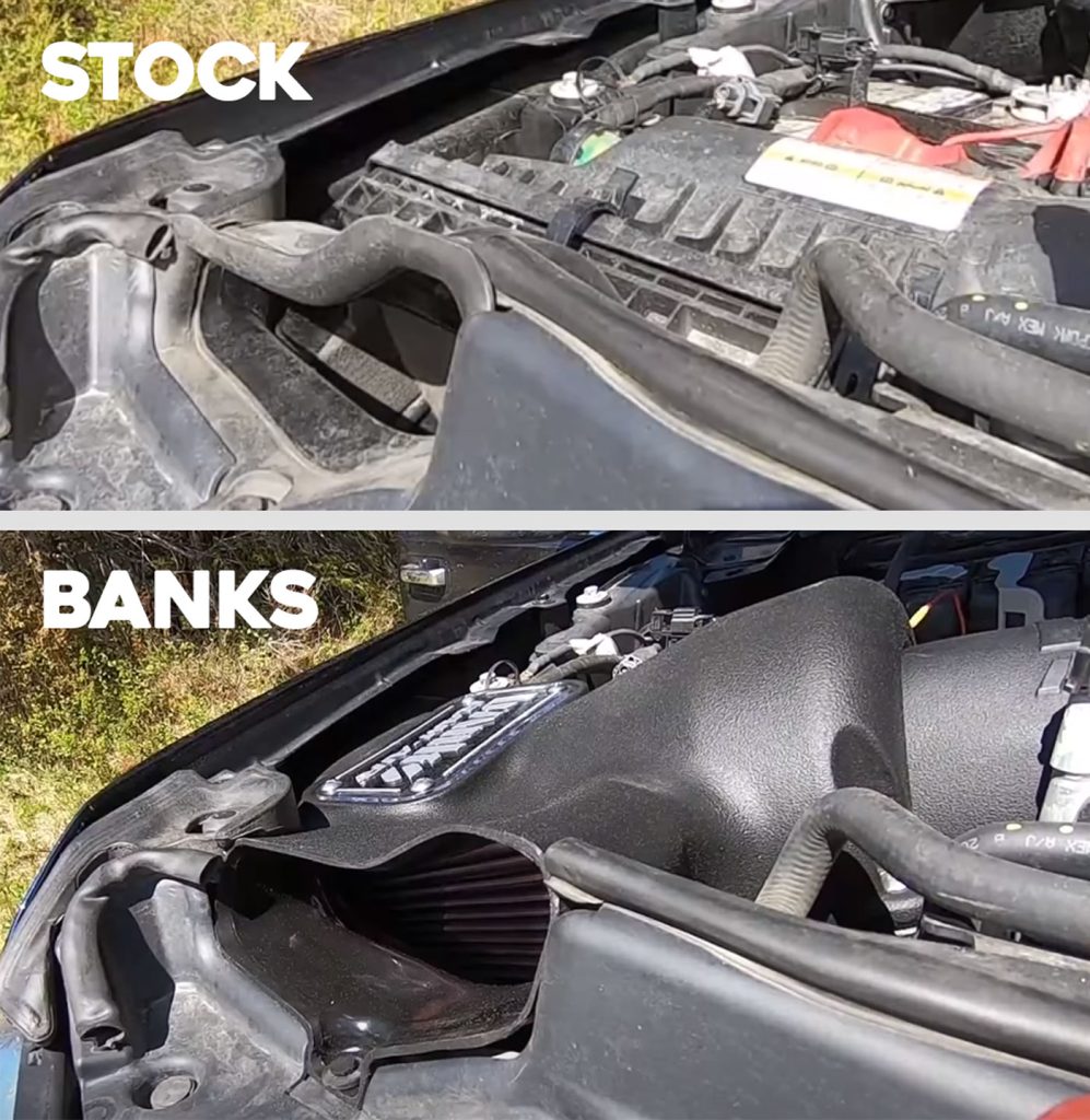 Banks Ram-Air Intake compared to stock intake on a heavy hauler Ford.