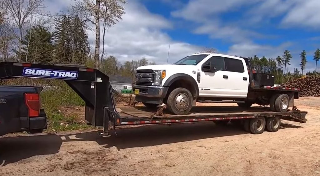 Tyson's Ford F-450 hauls an 18,000 LB load up a hill with ease.