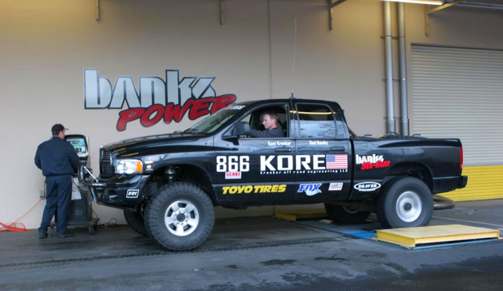 RAM Cummins that competed in the 2004 Baja Race on the dyno at Banks.