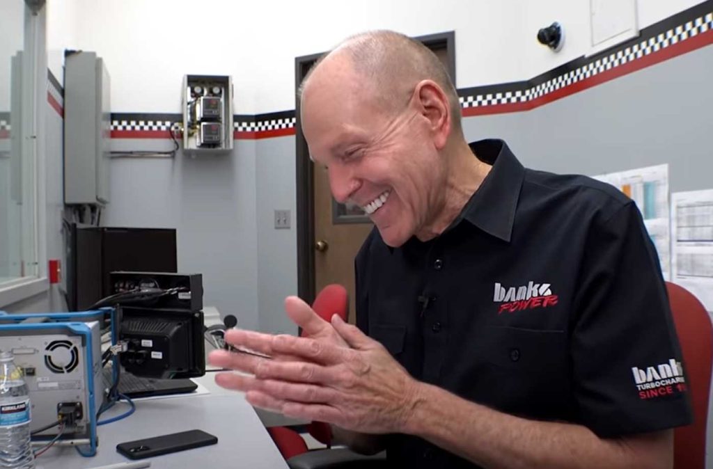 Gale grins from ear to ear after the engine hits 852 horsepower.