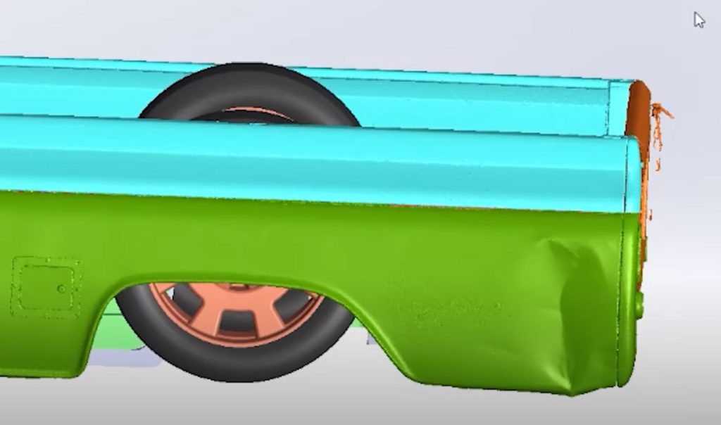 Matt's CAD drawing of the crazy truck bed showing a huge dent.