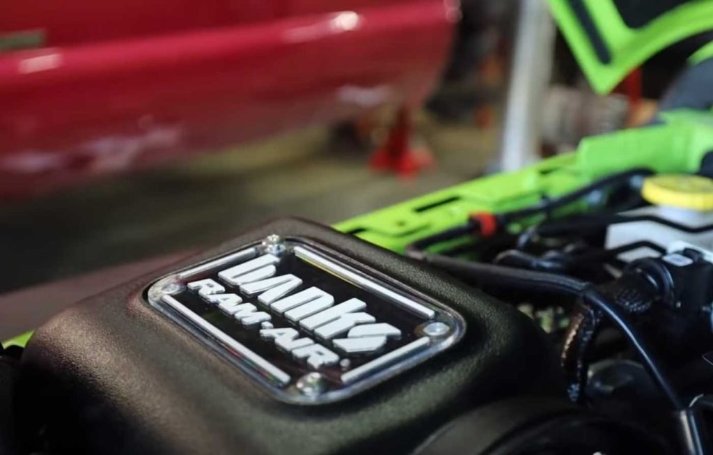 The right-hand Jeep gets a Banks Ram-Air intake.