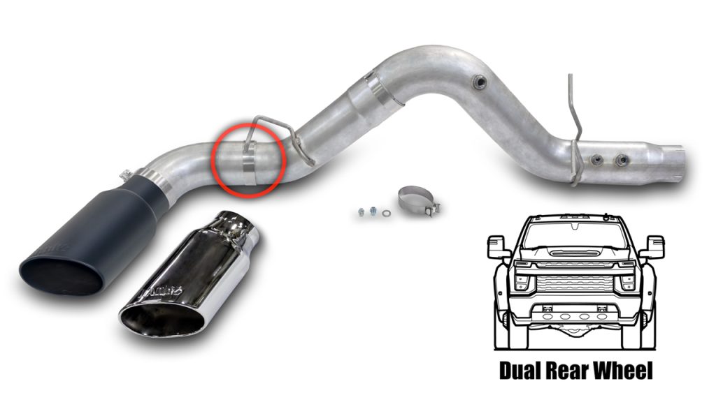 Banks Monster Exhaust for DRW L5P Trucks Has Extra Clamp and Pipe Segment.