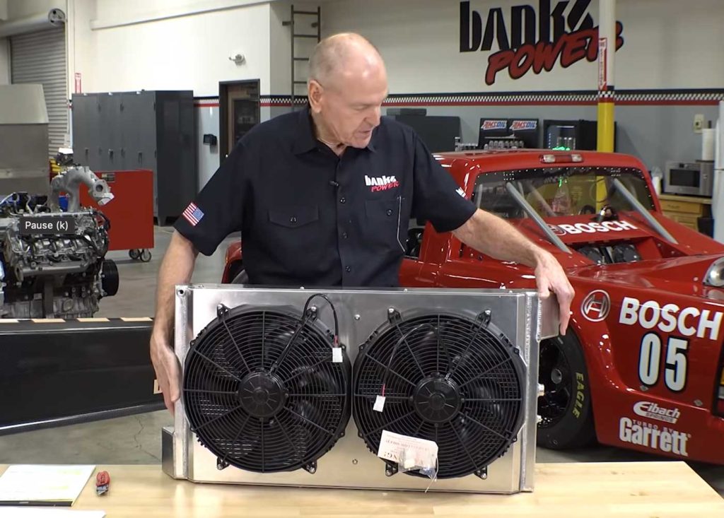 Gale Unboxes a Ron Davis Racing Radiator and shows it off to the camera.
