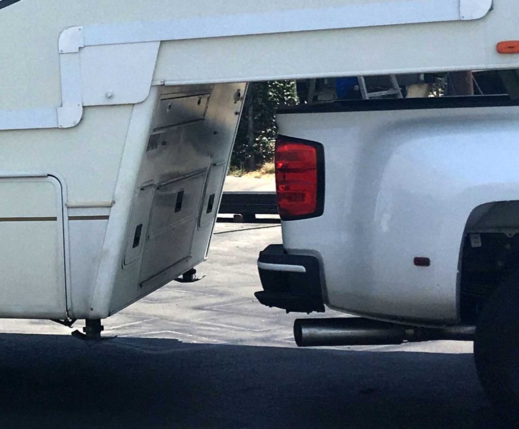 The patented SideKick tip on the new 5" Monster Exhaust pointing away from a trailer to avoid melting your rig.