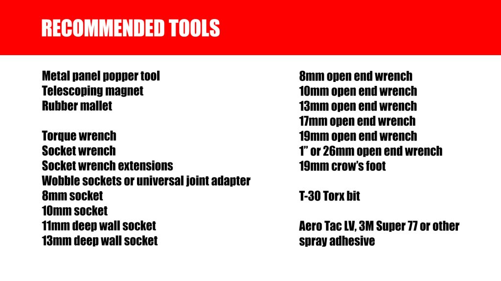 List of Tools used during this install