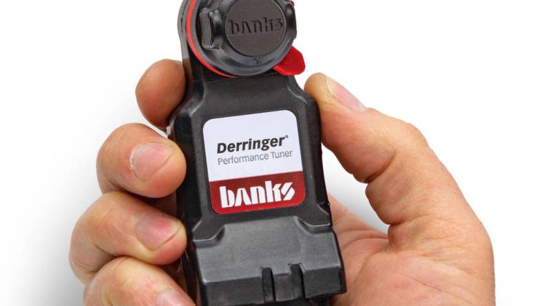 Banks Derringer tuner module held in right hand.