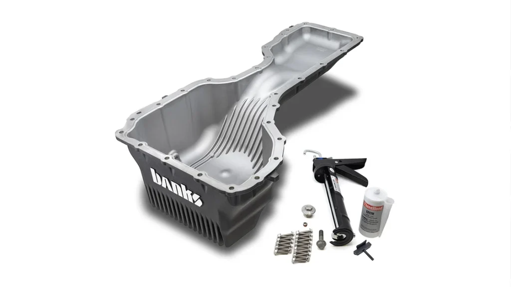 Banks CoolRunner Oil Pan anti‑cavitation dimple under pickup tube