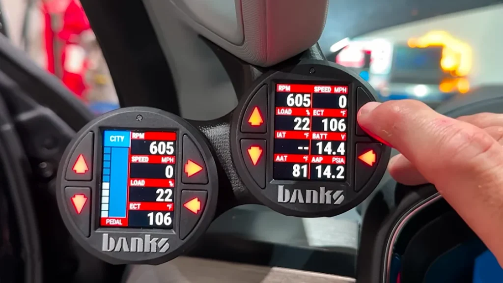 Dual iDash Pro gauges in Ford Super Duty interior